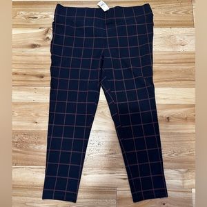 Navy Plaid Pull On Ankle Length Pants LOFT